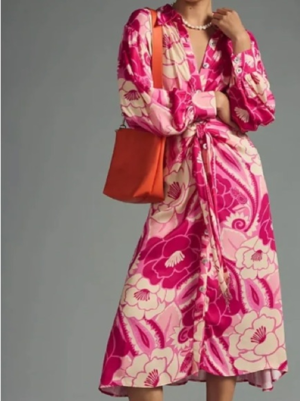 Farm Rio Tropical Grooves Tie-Waist Midi Dress with Fringe beading details